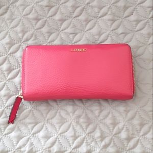 Lodis pink leather zip wallet